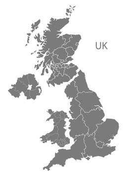 United Kingdom Map with countries grey