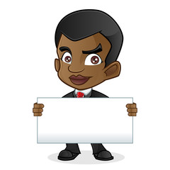 Black Business Man Holding Blank Sign