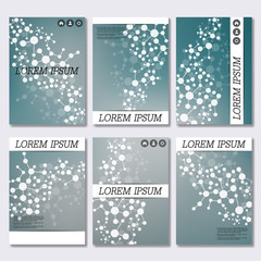 Fototapeta na wymiar Vector brochure template, flyer, cover magazine in A4 size. Structure molecule of DNA and neurons. Abstract background