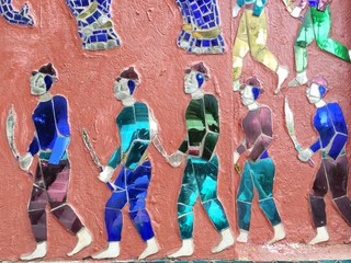 art from color glass at  wall of temple