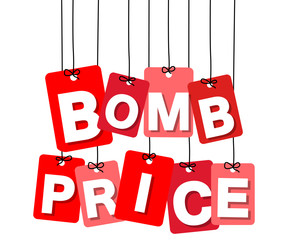Obraz na płótnie Canvas Vector colorful hanging cardboard. Tags - bomb price