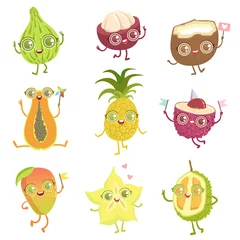 Fotobehang Exotic Fruits Girly Cartoon Characters Set © topvectors