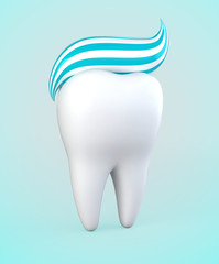 3D illustration of toothpaste on tooth, dental concept.