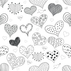 Seamless Pattern Sketch Romantic Love Hearts Retro Doodles Icons Set Valentine s Day Isolated Vector Illustration