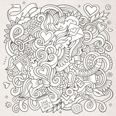 Cartoon vector hand-drawn Love Doodles. Sketchy design background