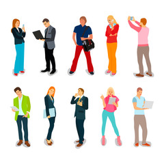 Obraz premium vector set of students with gadgets and books