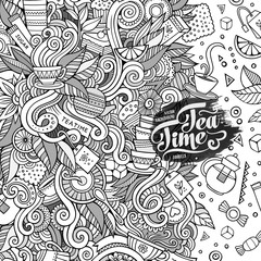 Cartoon cute doodles hand drawn tea frame design