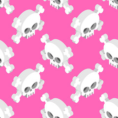 Isometric Skull seamless pattern. Head skeletal pattern. Crossbo