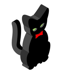 Black Cat isometrics. Pet with red bow tie. Animal for witches.