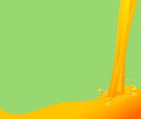 Orange juice is poured on green background