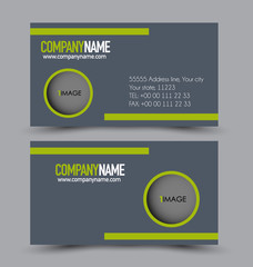 Business card design set template for company corporate style. Grey and green color. Vector illustration.