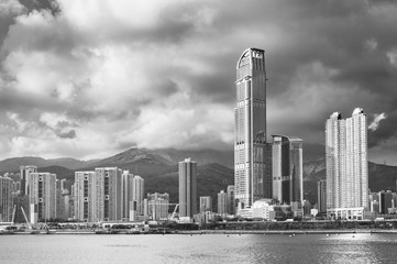 Skyline and harbor of Hong Kong City