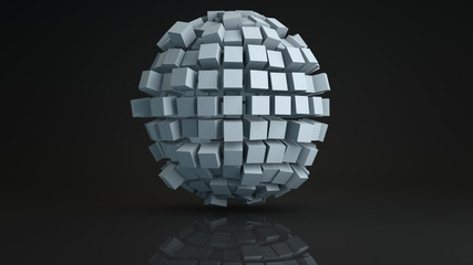 Ball cluster of cubes deformed 3D render