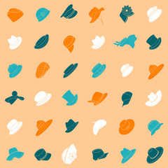 Seamless pattern with flat icons of headwear