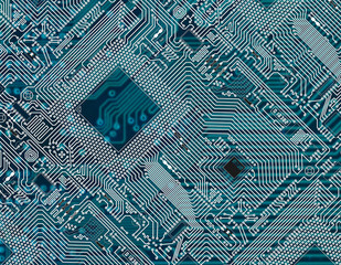 Printed dark blue industrial circuit board background
