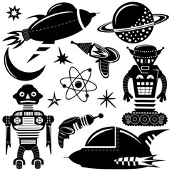 Space invaders vector black wall stickers set
