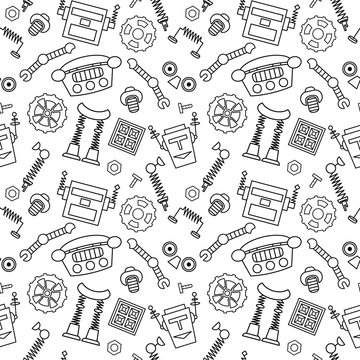 Vector seamless pattern with robot parts and details