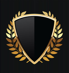 Gold and black shield with gold laurels