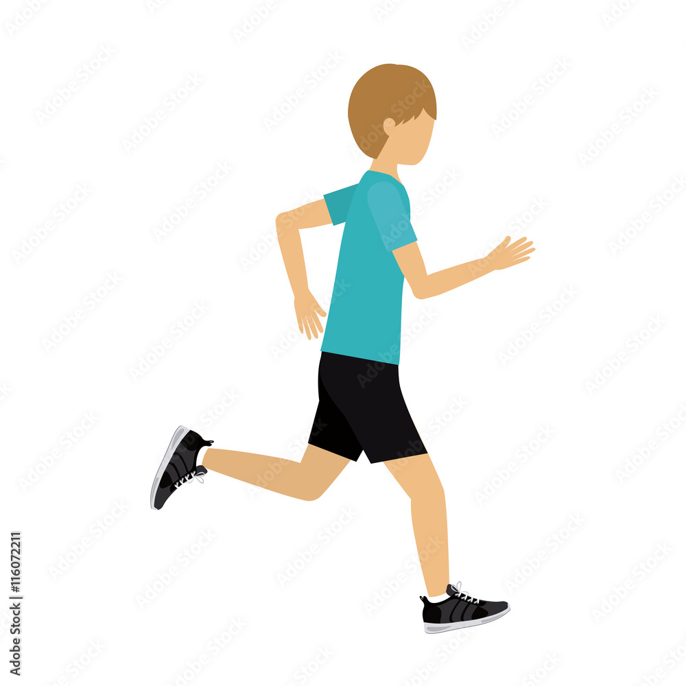 Sticker male athlete practicing running isolated icon design, vector illustration  graphic 