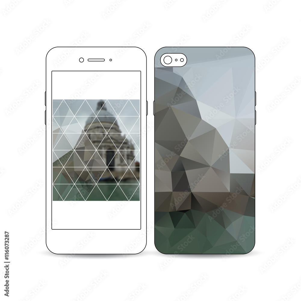 Aufkleber mobile smartphone with an example of the screen and cover design isolated on white. polygonal backgr
