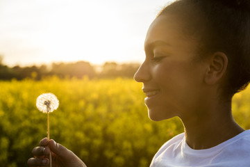 Mixed Race African American Girl Teenager Dandelion Flower
