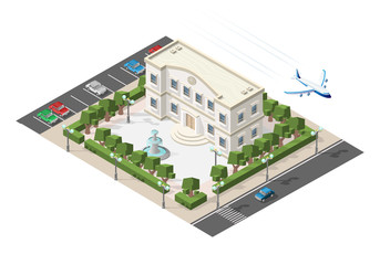 Isometric High Quality City Element with 45 Degrees Shadows on White Background. University.
