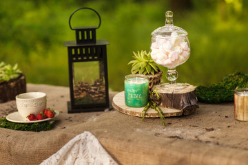 Rustic table served. Vintage style. Toned and noise image