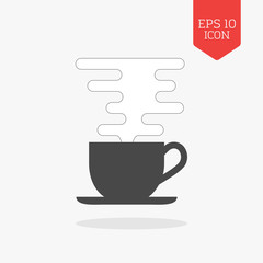 Coffee cup with smoke icon. Flat design gray color symbol. Moder