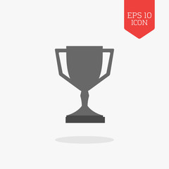 Trophy cup icon, winner award concept. Flat design gray color sy