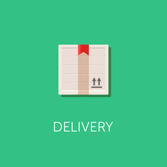 Vector Delivery Box Icon. Front view of the cargo wooden box. Post parcel illustration. Flat style design.