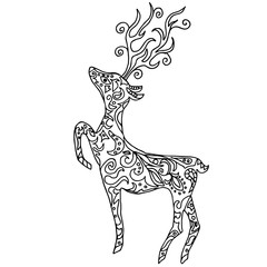 deer for coloring or tattoo isolated on white background