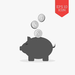 Piggy bank and coins icon. Money savings concept Flat design gra