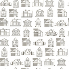 Seamless pattern with outline buildings on the white background