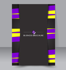 Abstract flyer design background. Brochure template. Can be used for magazine or book cover, business mockup, education, presentation, annual report. A4 size. Black, purple, and yellow color.