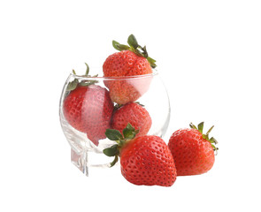 Fresh strawberry fruits and glass