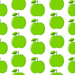Green apples seamless pattern on the white background