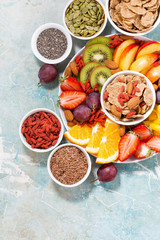 plate of fresh seasonal fruits and superfoods 