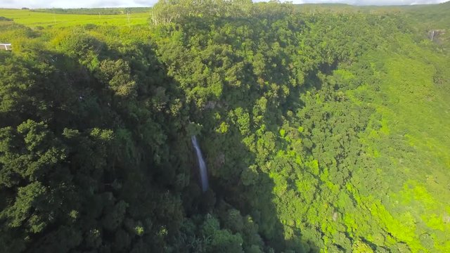 4K UHD Top down aerial video of Tamarin Falls Waterfall (Seven Cascades) - Mauritius, Curepipe, near Black River Gorge National Park