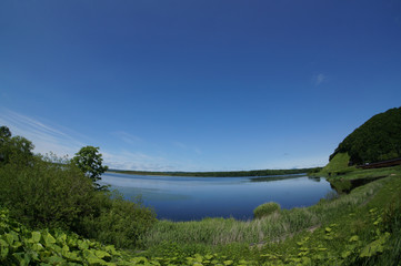 初夏の北海道標茶町シラルトロ湖魚眼レンズにて