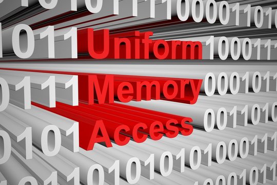 Uniform Memory Access in the form of binary code, 3D illustration