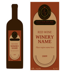 Simple dark wine bottle label design. Place for your text (alcohol level, volume, winery name, region, year etc)