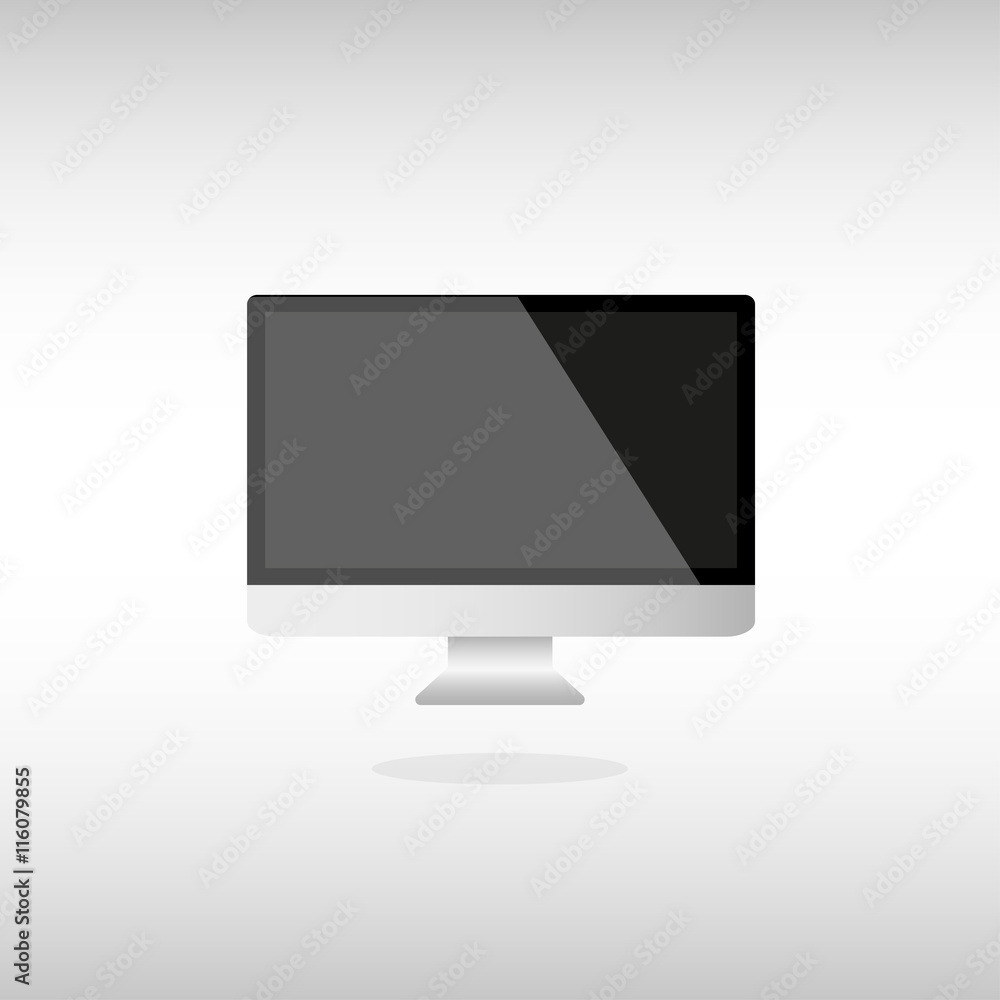 Poster computer with a dark display on a gray white background