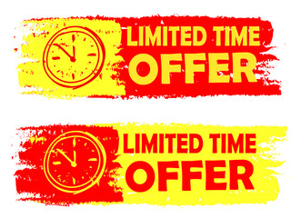 limited time offer with clock sign, yellow and red drawn labels,