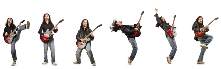 Fototapeta premium Funny guitar player isolated on white