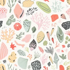 Poster vector hand drawn seamless pattern with shells and corals © darina13