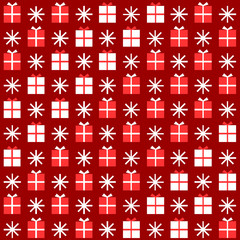 Seamless texture with diagonal stripes created from gift boxes and snowflakes. Vector illustration.