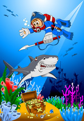 Obraz na płótnie Canvas diver and shark