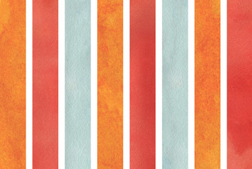 Fototapeta premium Watercolor orange, blue and red striped background.