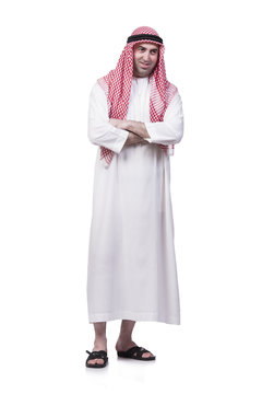 Unhappy young arab man isolated on white