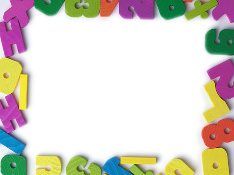 Blank frame of colored wooden toy figures